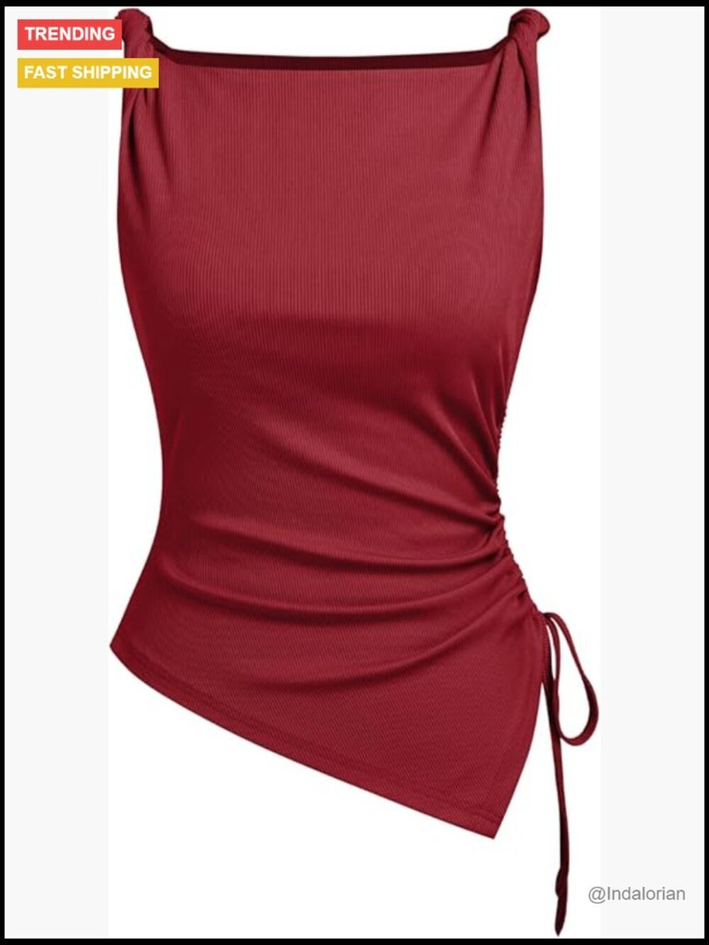 Ruched Sleeveless Boat Neck Asymmetrical Hem Crop Tank Top